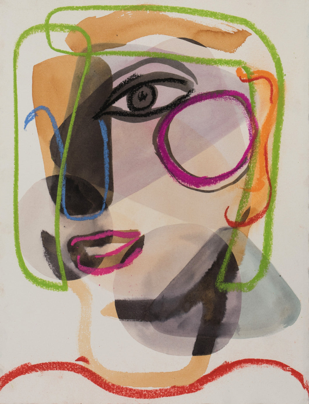 Original Abstract Portrait in natural ink and pastels